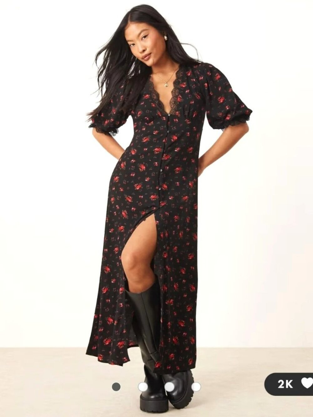 NWOT Miss Selfridge Lace Trim Button-Through Maxi Dress in Black Rose Floral